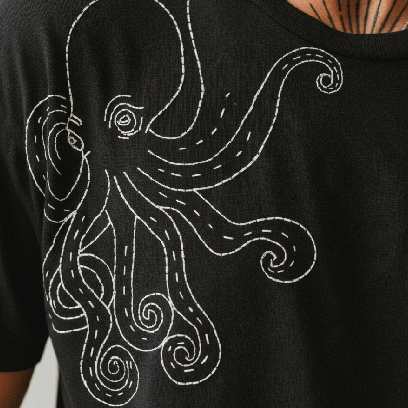 Entre Tentáculos Embroidered Octopus T-Shirt - Image 5